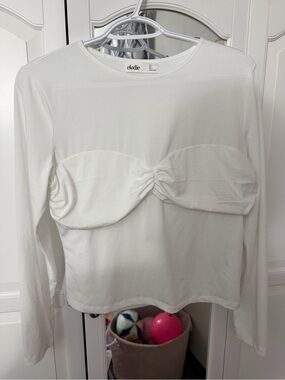 Elodie White Long-Sleeve Ruched Bust Detail Top